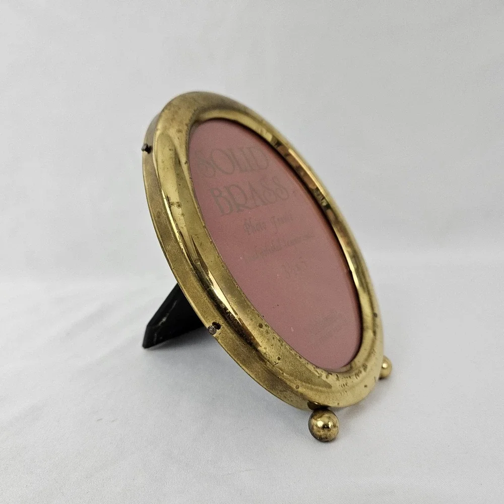 Oval Brass Picture Frame Footed w/Easel Hand Polished Lacquered